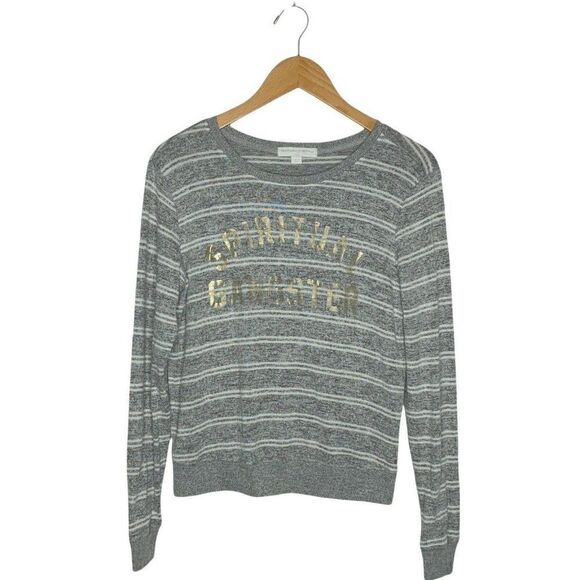 Spiritual Gangster Gold Logo Collegiate Stripe Long Sleeve Lounge Pullover Small - Picture 1 of 9